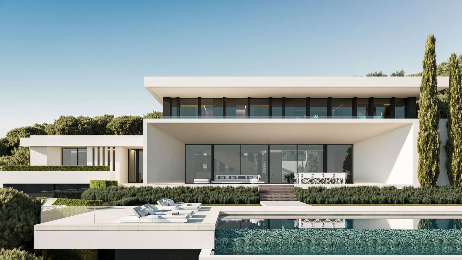 Moderne Villa mit Infinity-Pool und elegantem Design.
